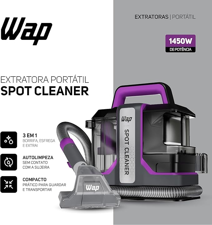 WAP Extratora Portátil Spot Cleaner W3, 3 em 1, Borrifa, Esfrega e Extrai, com Sistema de Autolimpeza, 110V 220V